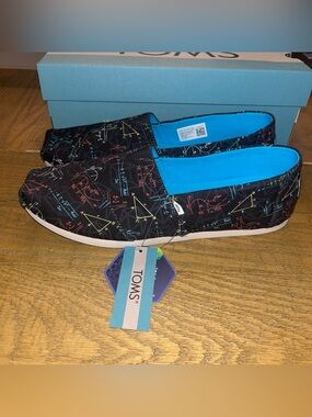 TOMS Alpargata Slip-On Flat Womens 9.5 Black Canvas Glow In the Dark Math